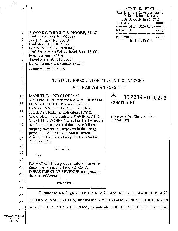 Complaint in tax court over South Tucson's secondary property tax