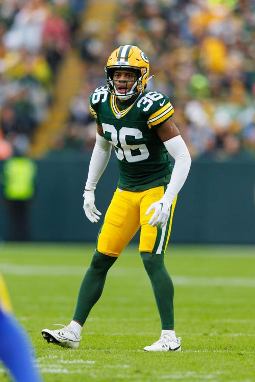 Nov 5, 2023; Green Bay, Wisconsin, USA; Green Bay Packers safety Anthony Johnson Jr. (36) during the game against the Los Angeles Rams at Lambeau Field. Mandatory Credit: Jeff Hanisch-USA TODAY Sports