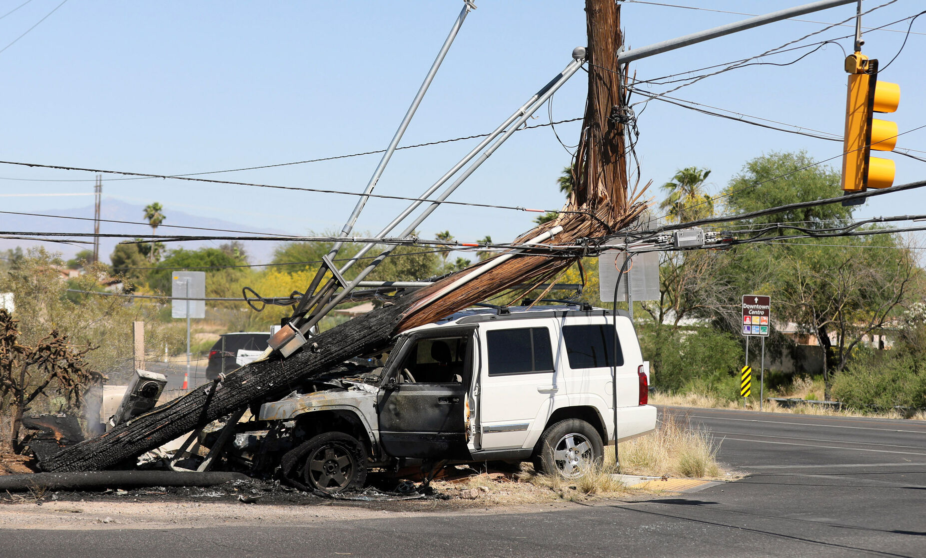 Vehicle Crashes Into Utility Pole, Shutting Down Tucson Roadway