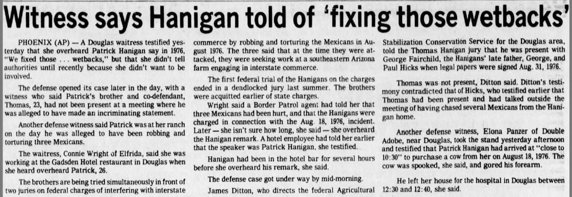 Feb. 13, 1981: Witness says Hanigan told of 'fixing those wetbacks'