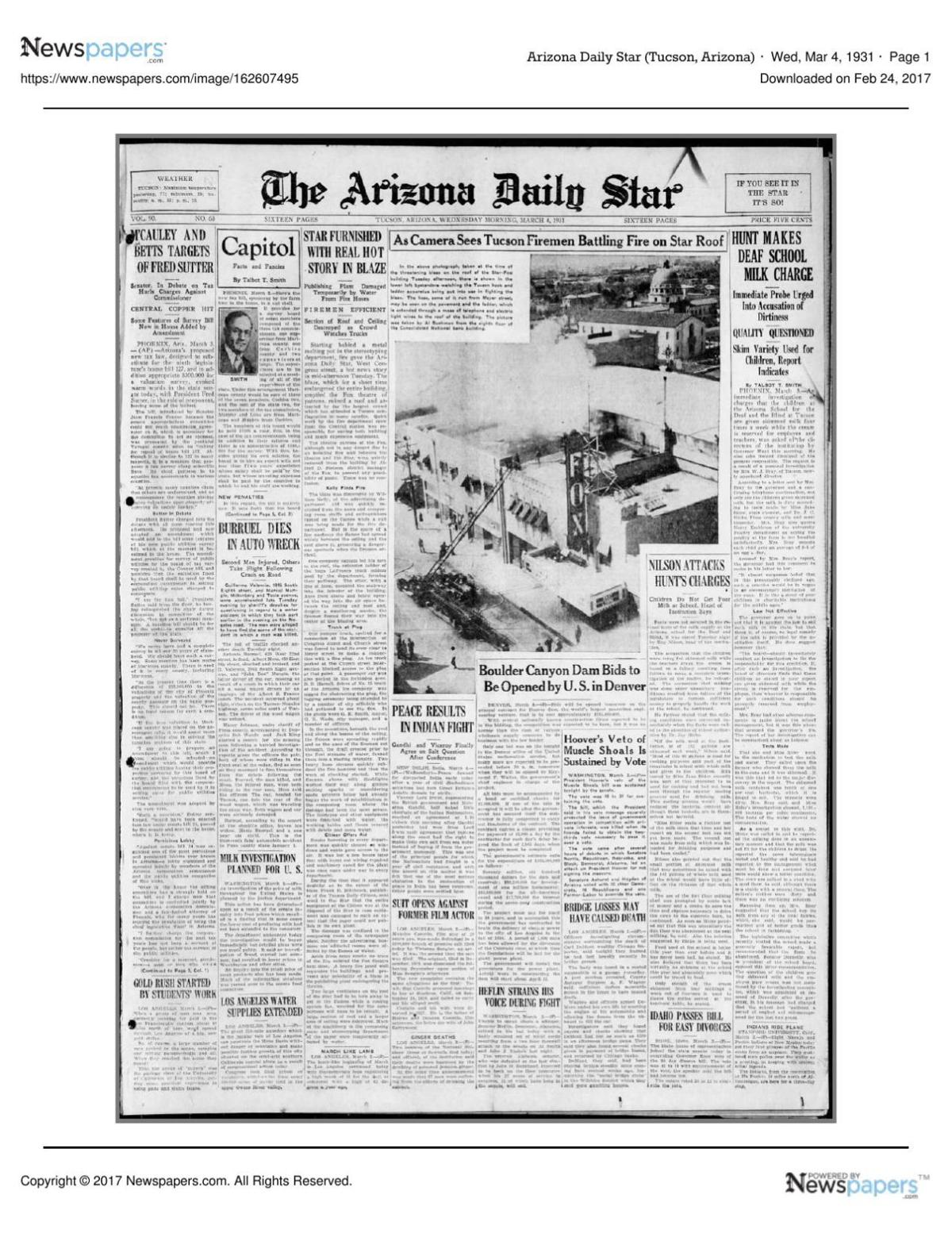 Arizona Daily Star front page March 4, 1931