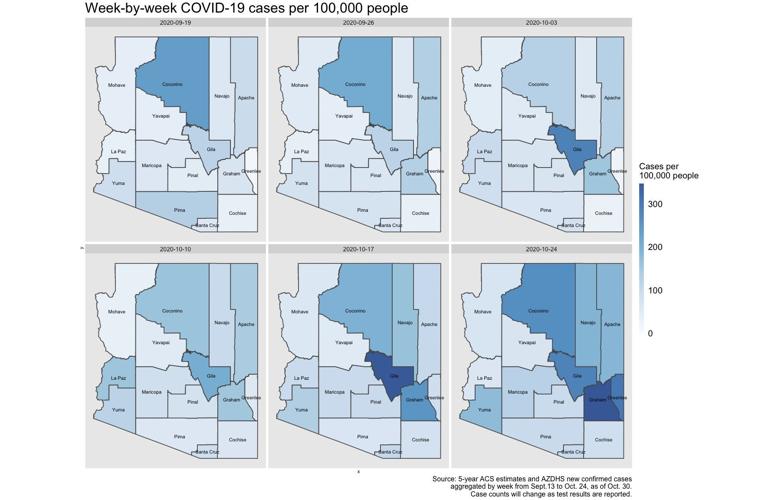 Week-by-week COVID-19 cases per 100,000 people