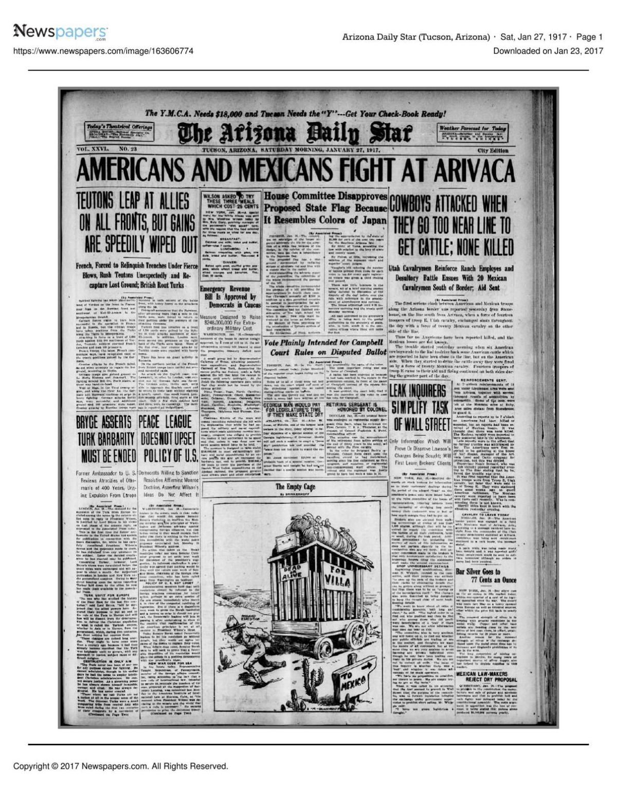 Arizona Daily Star front page Jan. 27, 1917