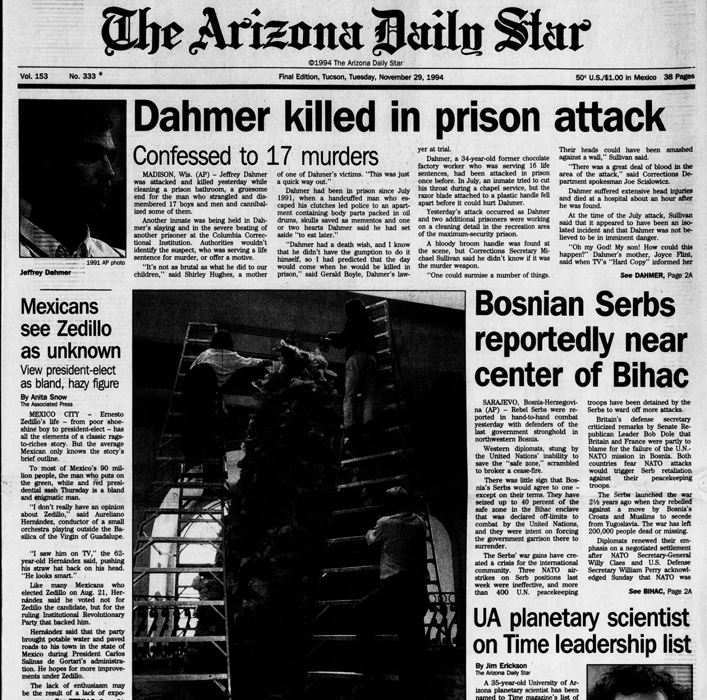 Nov. 29 Arizona Daily Star front pages: Dahmer killed in prison ...