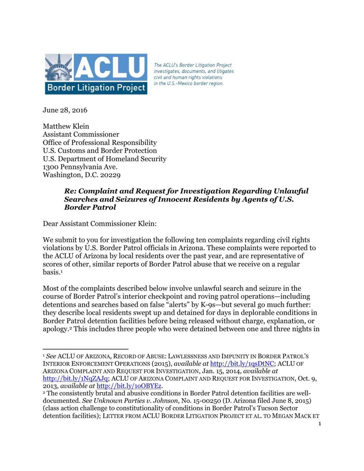 ACLU letter June 28, 2016
