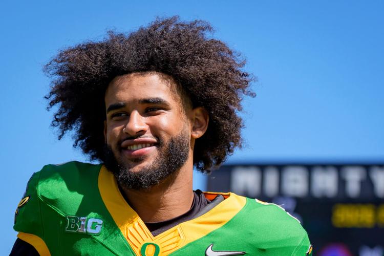 Oregon quarterback Dante Moore walks off the field following the Oregon Ducks annual spring game on April 25, 2026 at Autzen Stadium in Eugene, Oregon.