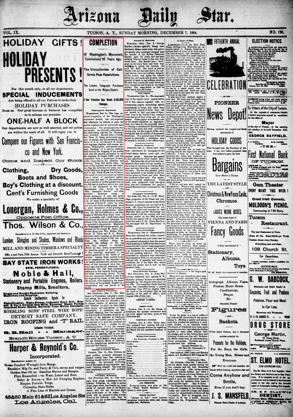 Dec. 7, 1884: The Washington Monument is completed