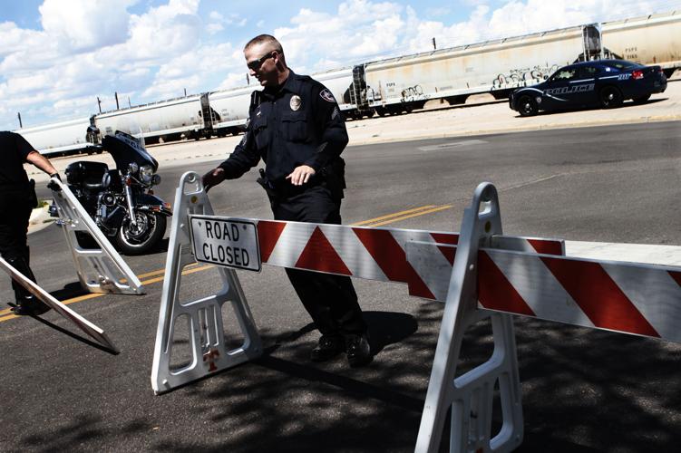 Police barrier downtown