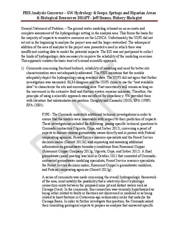 Jeff Simms memo on final Rosemont EIS