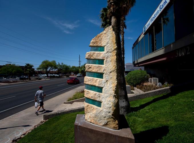 Public art- sculpture in front of Great Western Bank