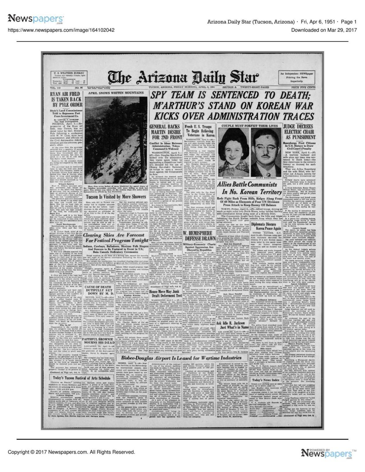 Arizona Daily Star front page April 6, 1951.pdf