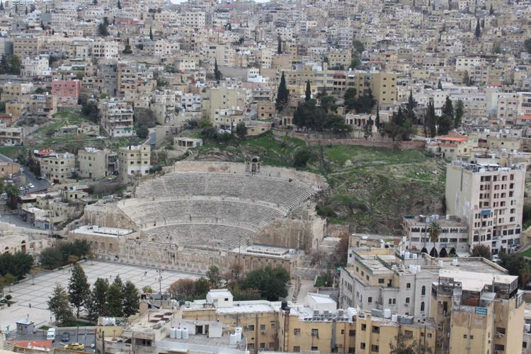 Amman Jordan and ancient roman coliseum from The Citadel.
