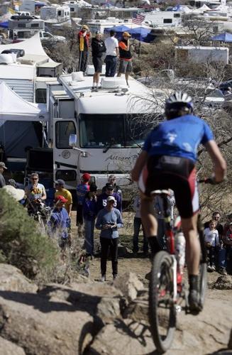 mountain bike race under way   