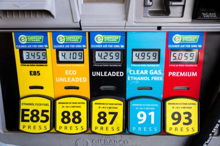 Gas prices at the pump on May 12, 2026, in Des Moines.