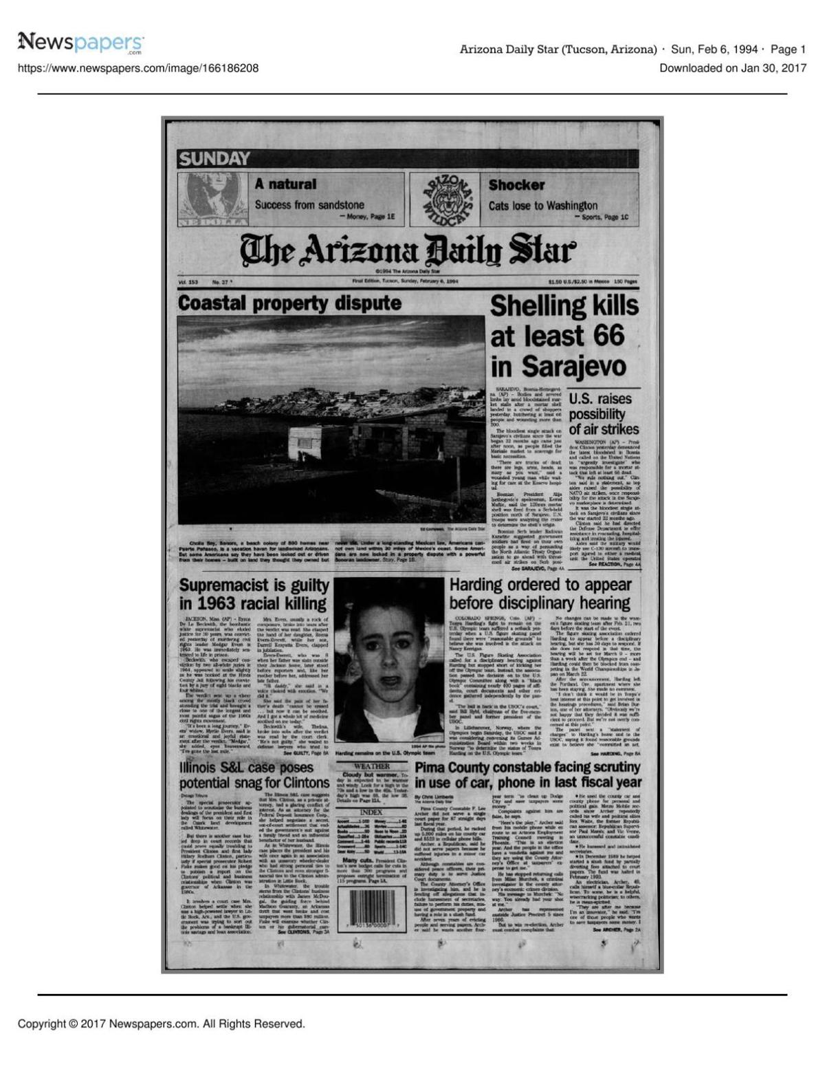 Arizona Daily Star front page Feb. 6, 1994