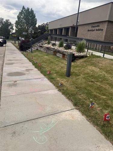 Nazi flags on sidewalk