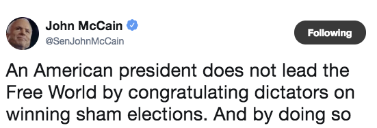 Sen. John McCain castigates Trump over congratulating Putin on re-election