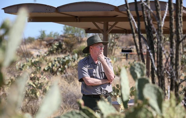 Old bomber doors cast long shadow at Saguaro National Park