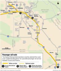 Feds pick preferred route for possible Tucson-Phoenix passenger railway