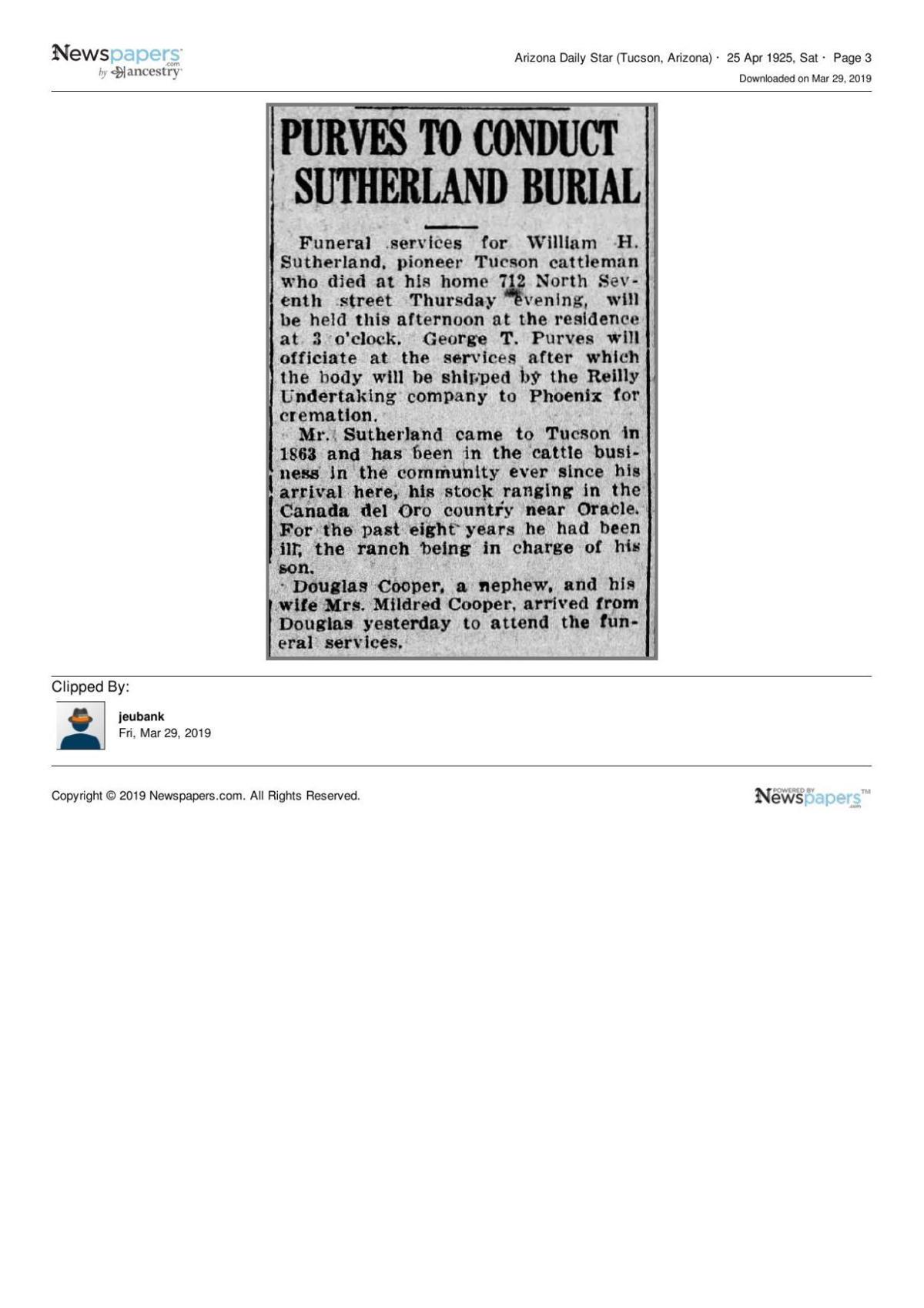 Arizona Daily Star article April 25, 1925