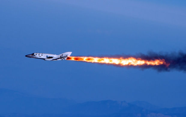Virgin Galactic's SpaceShipTwo in its first rocket-powered test