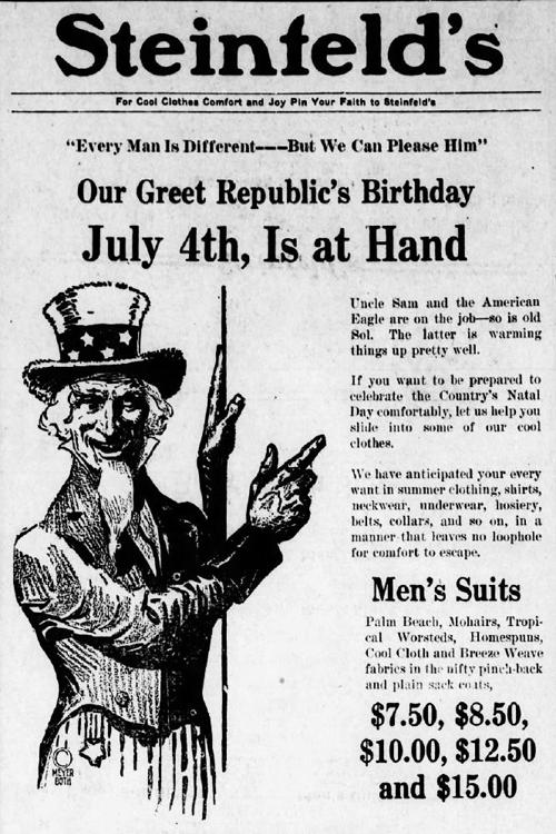 Steinfeld's ad July 1, 1916