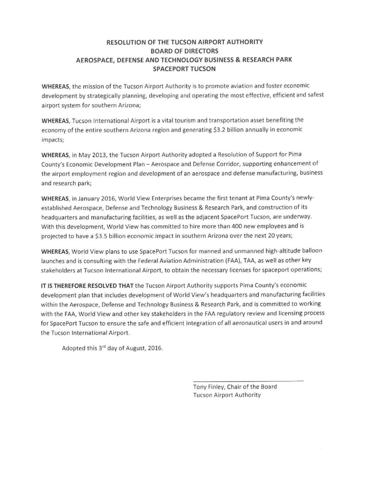 Tucson spaceport resolution