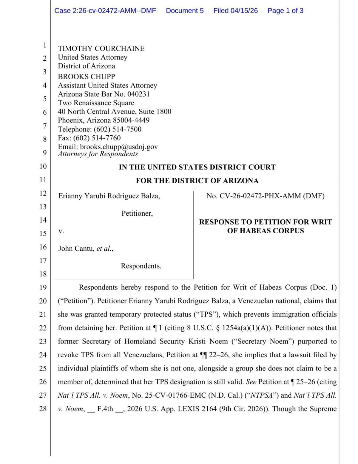 Government response to habeas petition