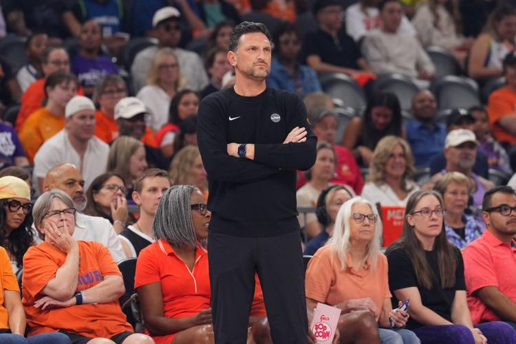 Phoenix Mercury head coach Nate Tibbetts looks on against the Minnesota Lynx during the first half at Mortgage Matchup Center on June 1, 2026.