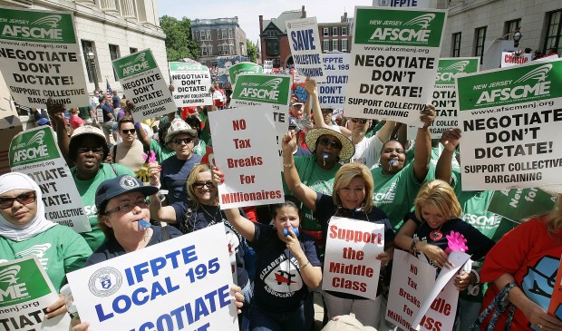 New Jersey public workers protest; governor is compared to Hitler   