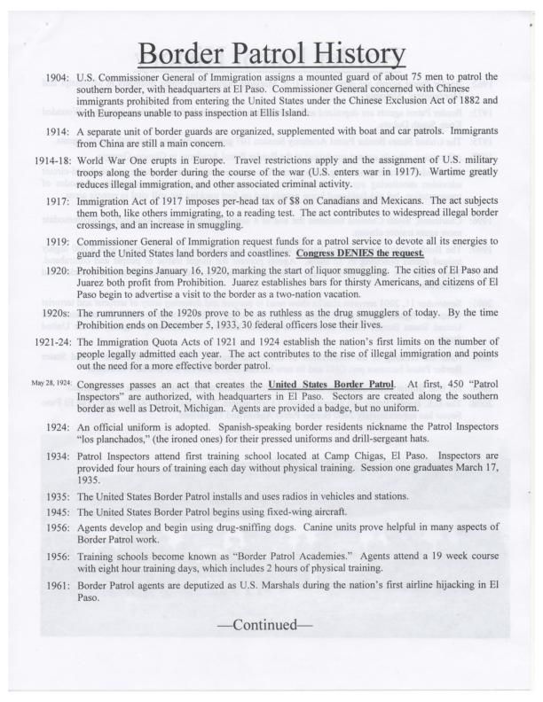 Border Patrol History