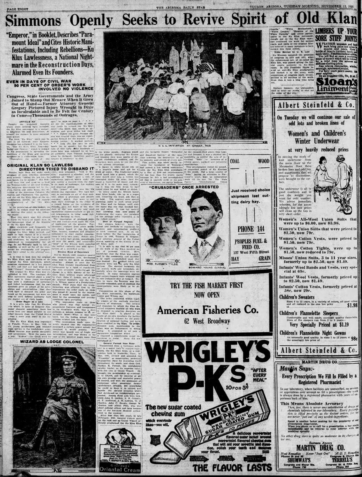 Simmons openly seeks to revive spirit of Old Klan