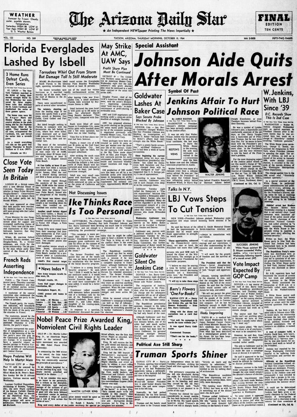 Oct. 15, 1964: Martin Luther King Jr. wins Nobel peace prize