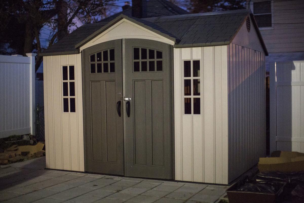Storage shed in backyard