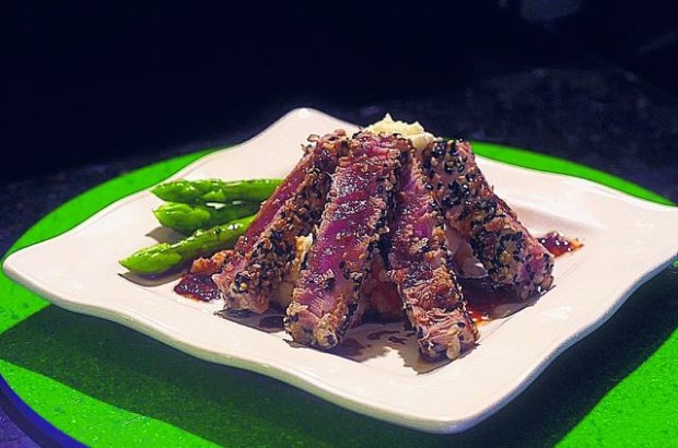Ginger soy dressing complements this tuna  
