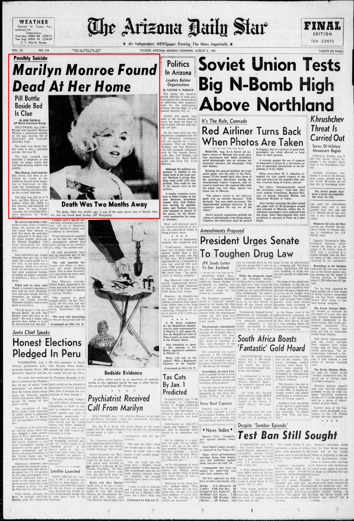 Marilyn Monroe is found dead, August 5, 1962