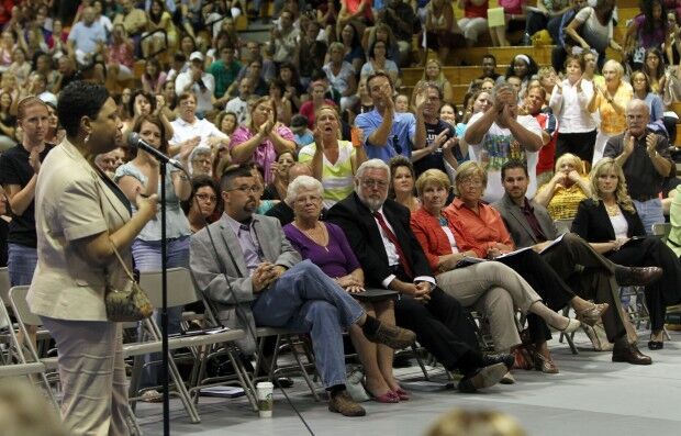 Francis Howell District parents vent concerns about Normandy students attending the district - politicians in the front row ask to speak