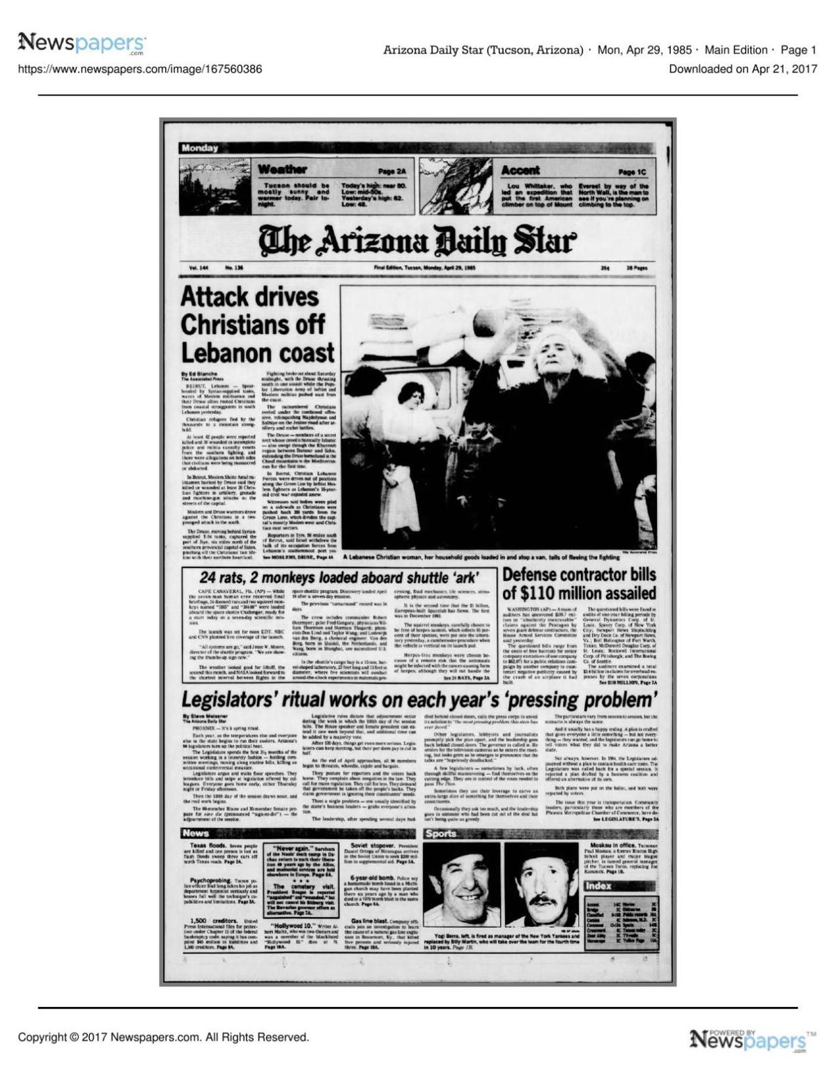 Arizona Daily Star front page April 29, 1985.pdf