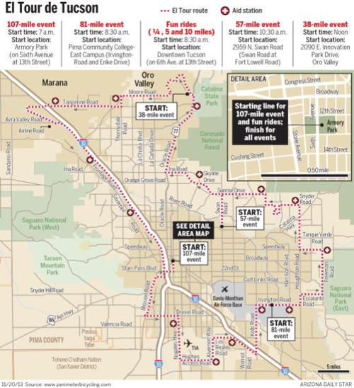 2013 El Tour de Tucson map
