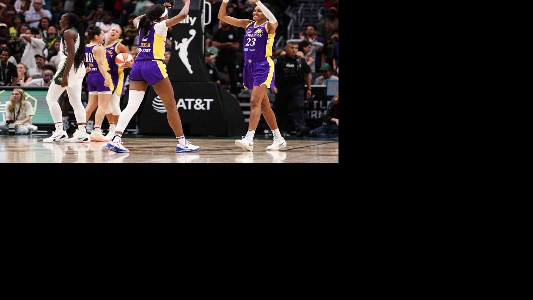 Azurá Stevens Celebrates Los Angeles Sparks Victory Over Seattle Storm
