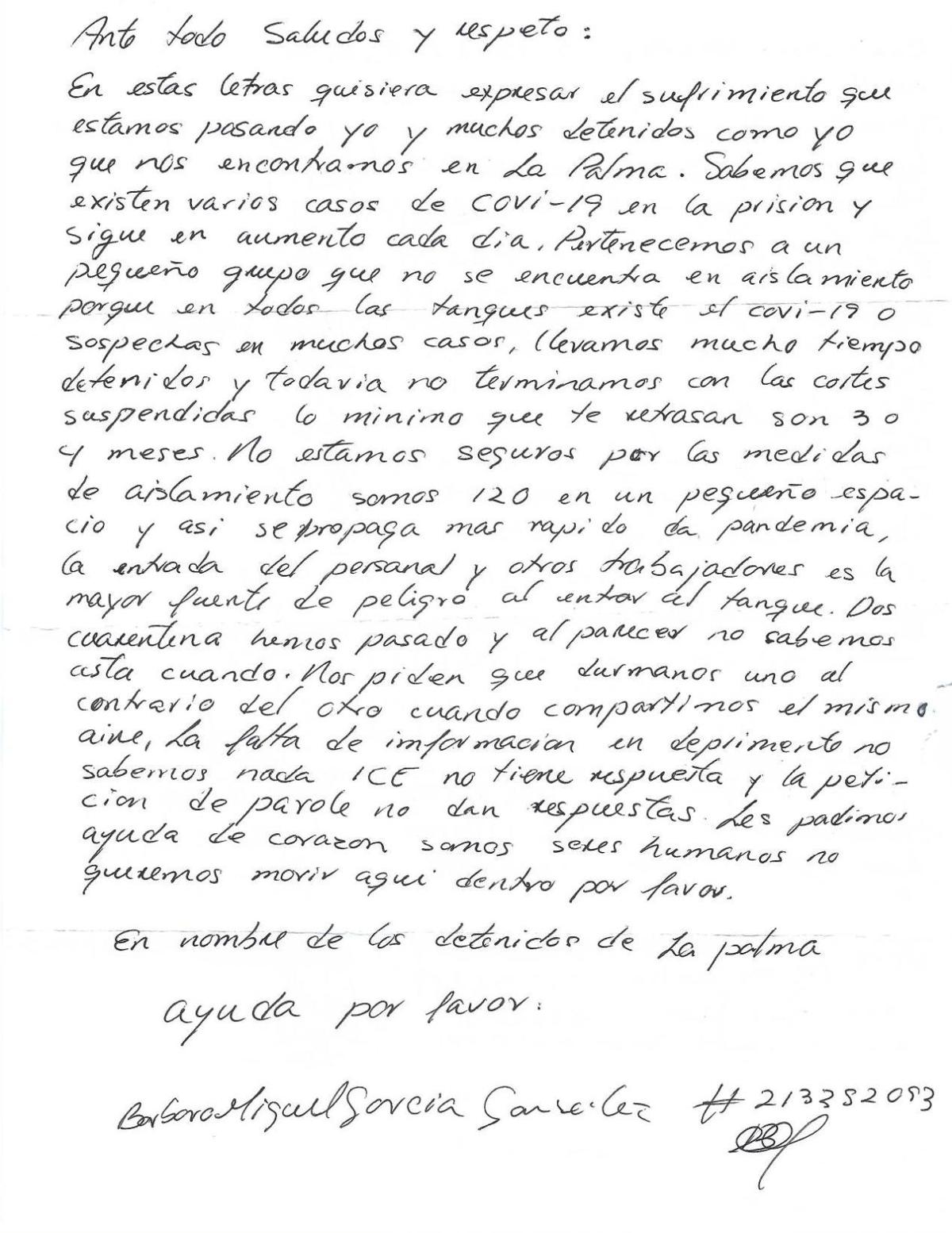 May 18 letter from La Palma