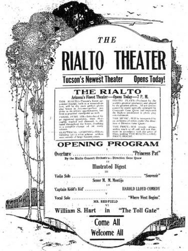 The Rialto - "Arizona's Finest Theater" opened in 1920   