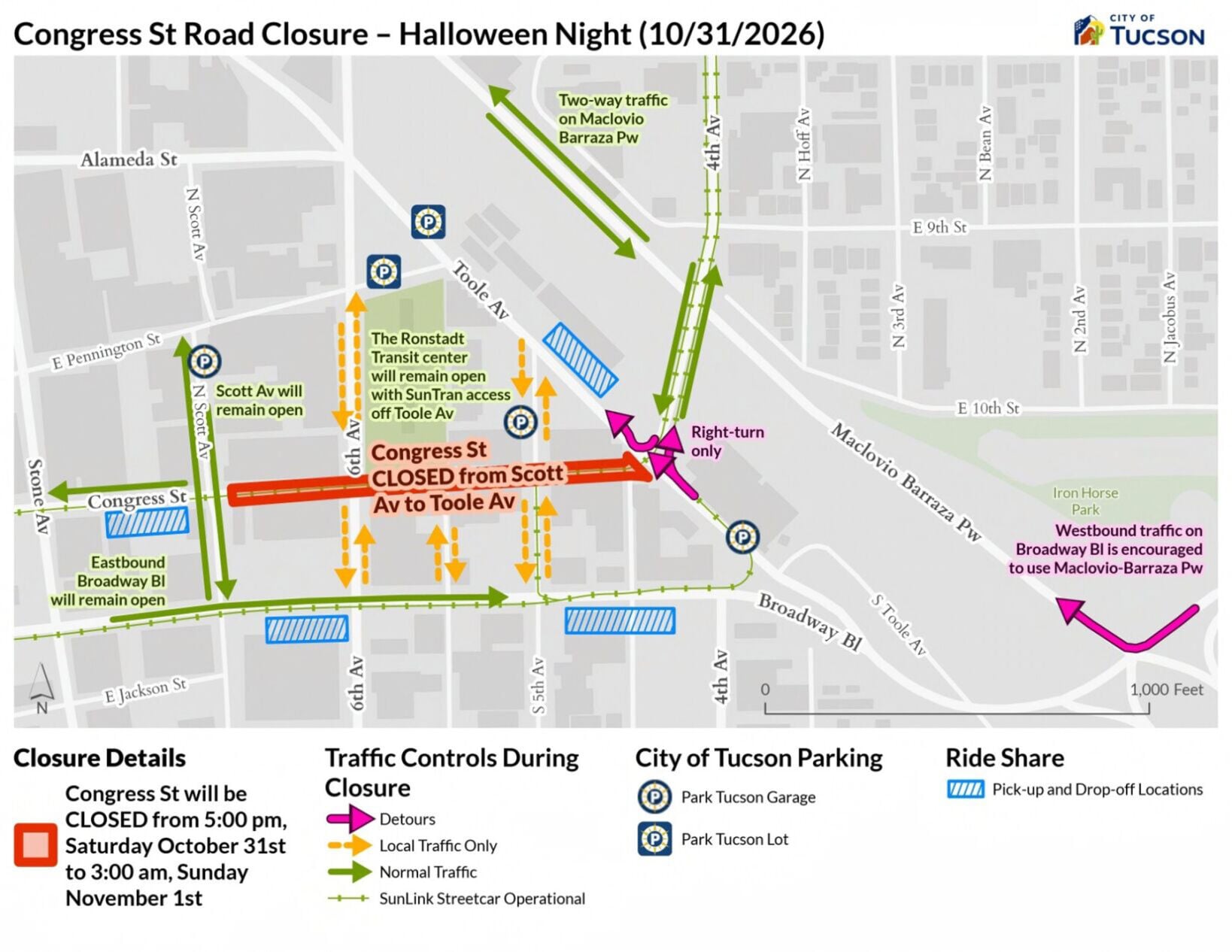 Downtown Tucson street to go car-free on Halloween night