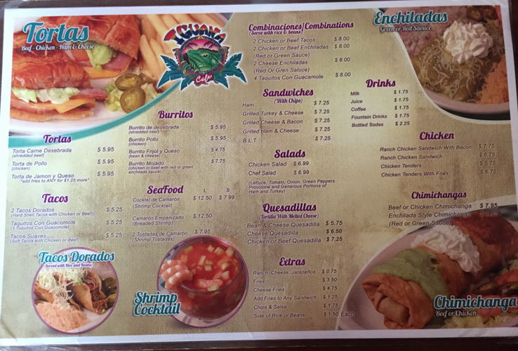 Iguana Cafe menu