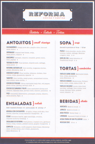 Reforma menu
