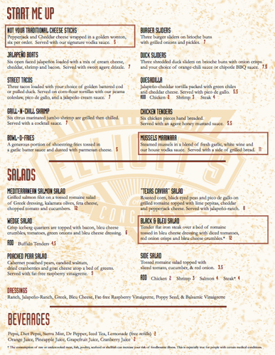 Elliott's menu