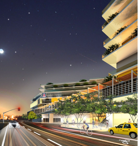 Ronstadt Transit Center, UofA Arts and Science from Sixth Avenue