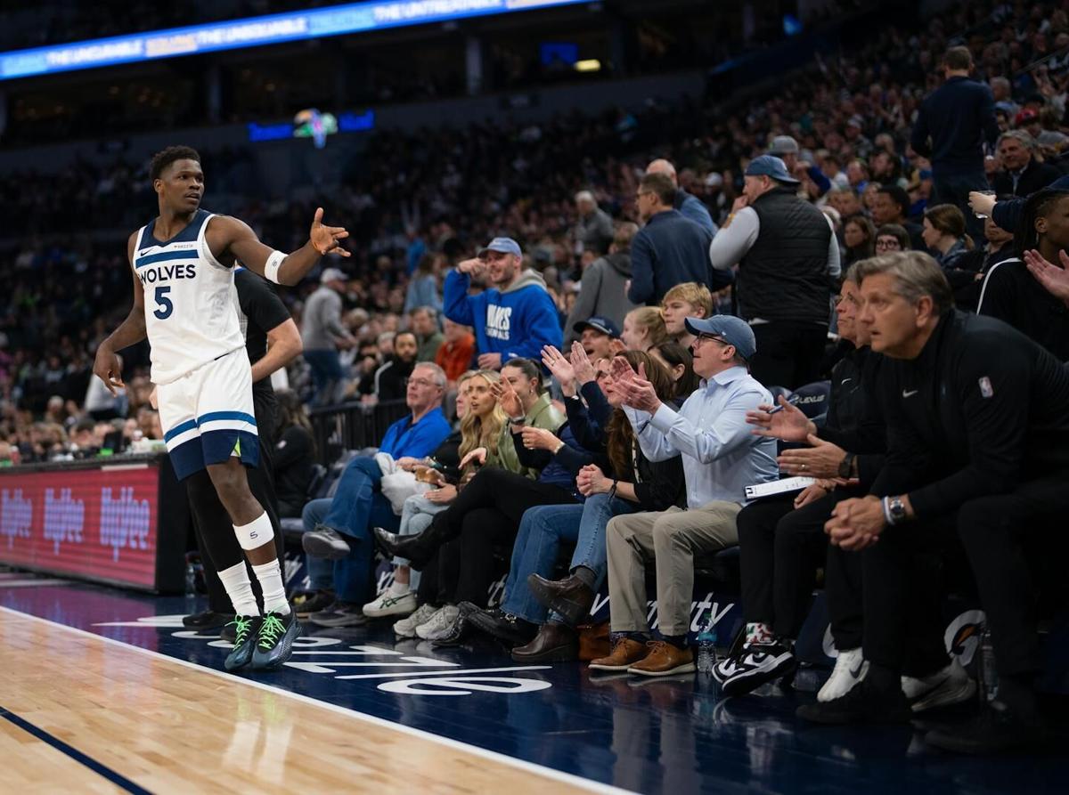 Timberwolves guard Anthony Edwards celebrates a shot earlier this month.