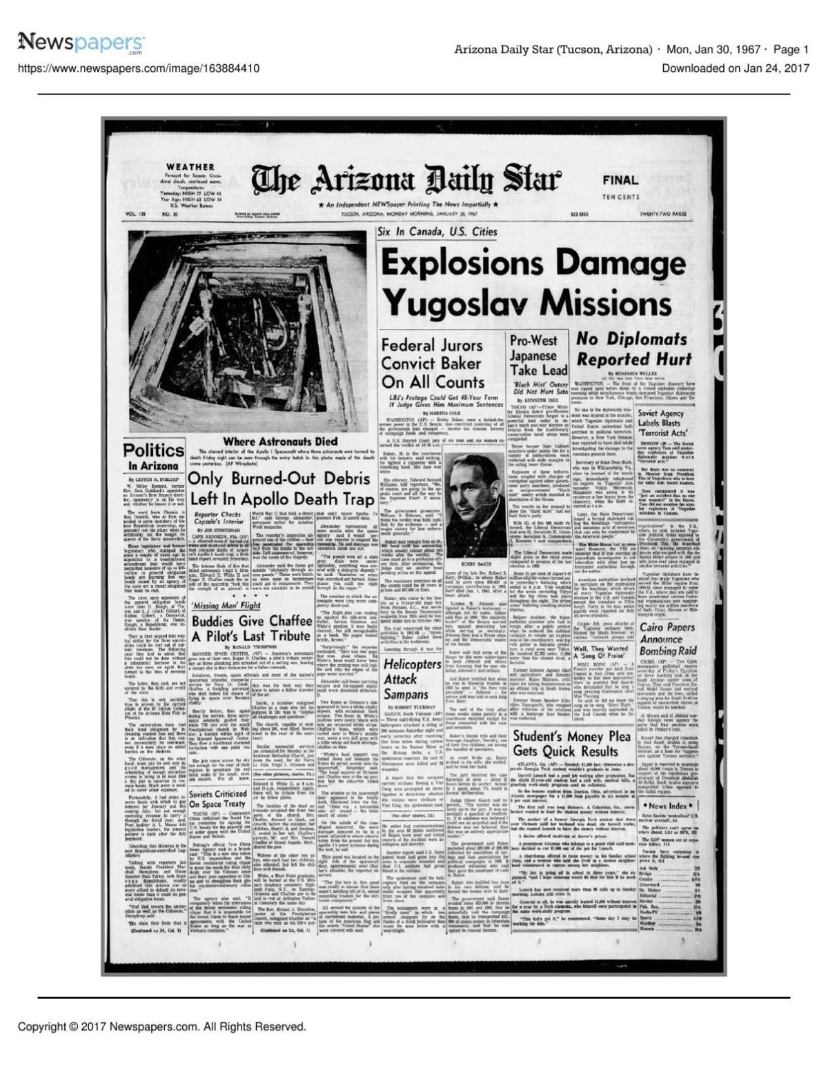 Arizona Daily Star front page Jan. 30, 1967