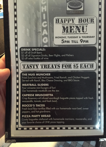 Rocco's happy hour menu